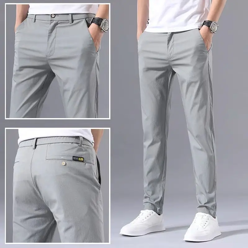 

2023 Summer New Thin Style Solid Color Zipper Suit Pants Man Office Casual All-match Trousers Fashion Cotton Straight Pants