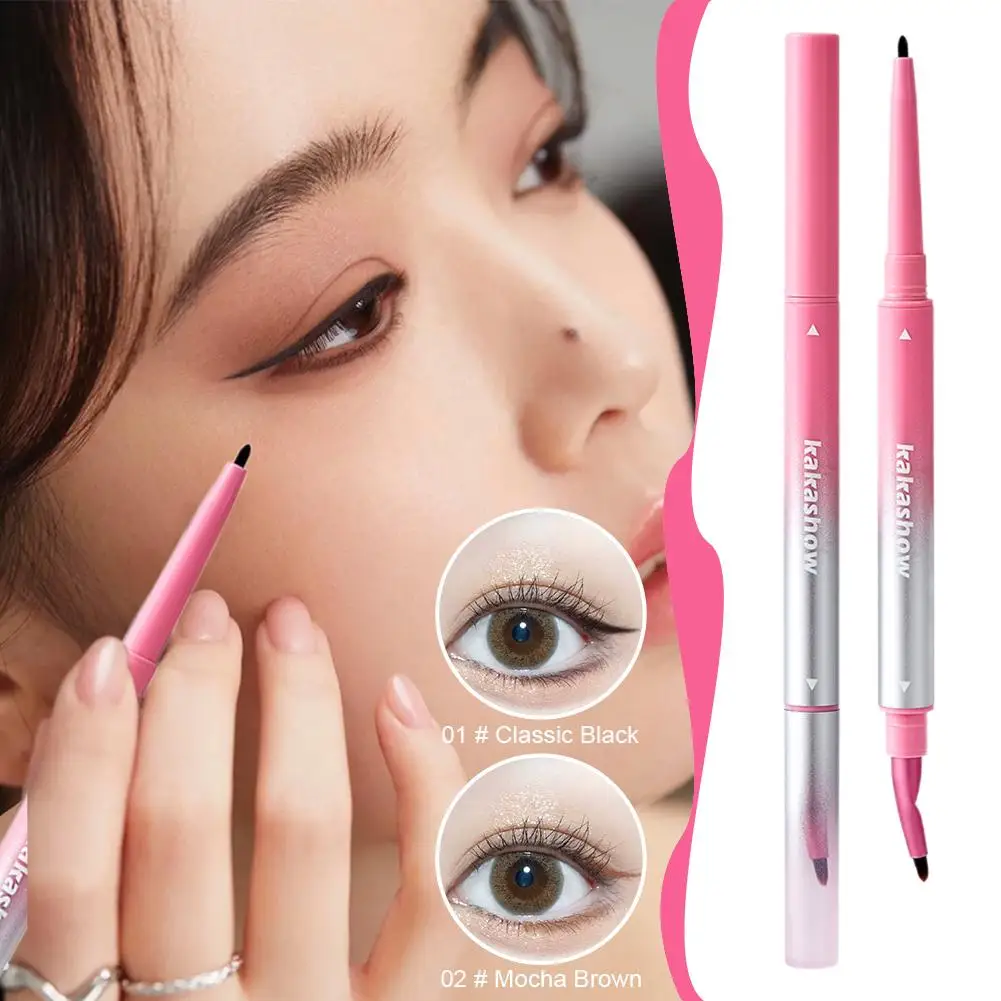 2-IN-1 Eyeliner Pencil Gel with Angled Brush Smudge-Proof Waterproof Eye Liner Cream Smooth for Brows & Under Eye Makeup D2U9