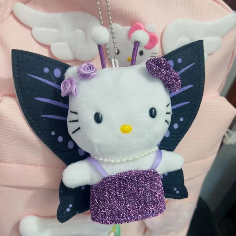 Schattige Kitty pluche sleutelhanger cartoon dier met vleugels paars katje knuffel rugzak hanger auto decoratie pop vakantie cadeau