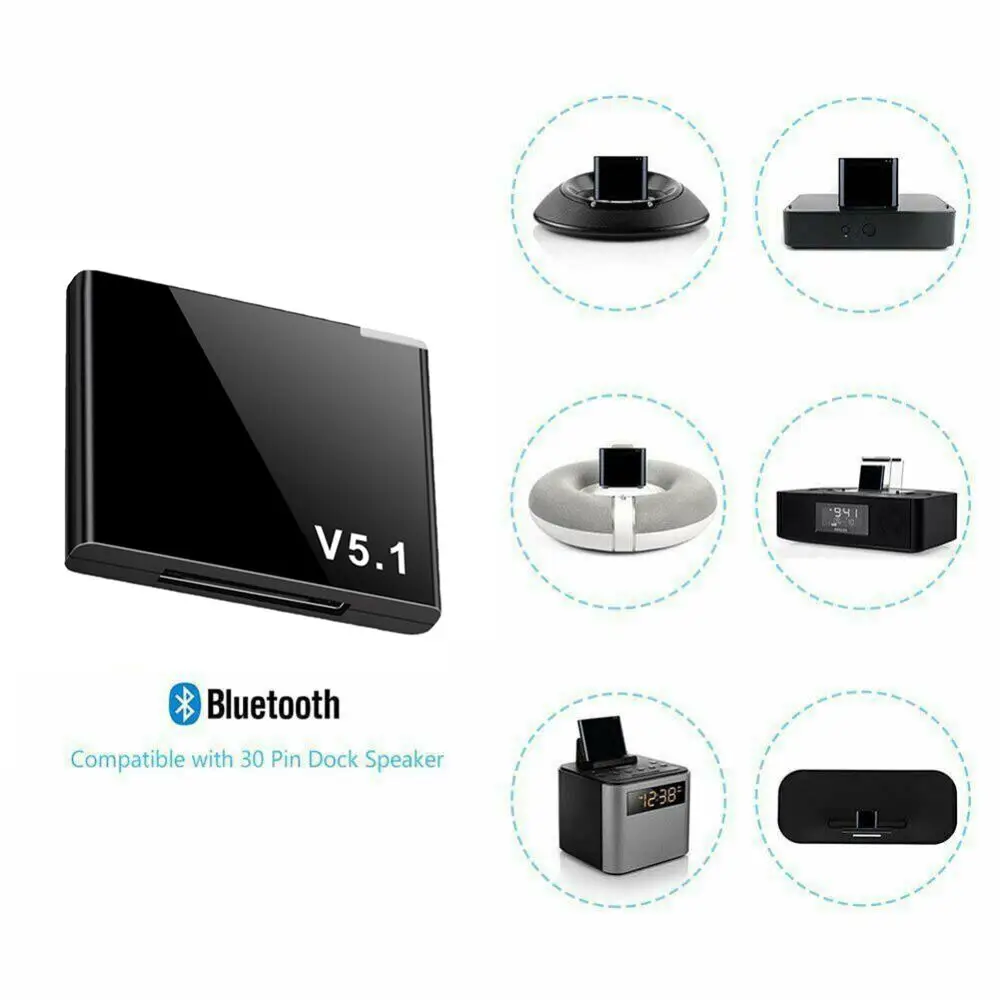 For iPhone iPod Speaker 30Pin I-WAVE Bluetooth Music Audio Receiver Adapter Dock