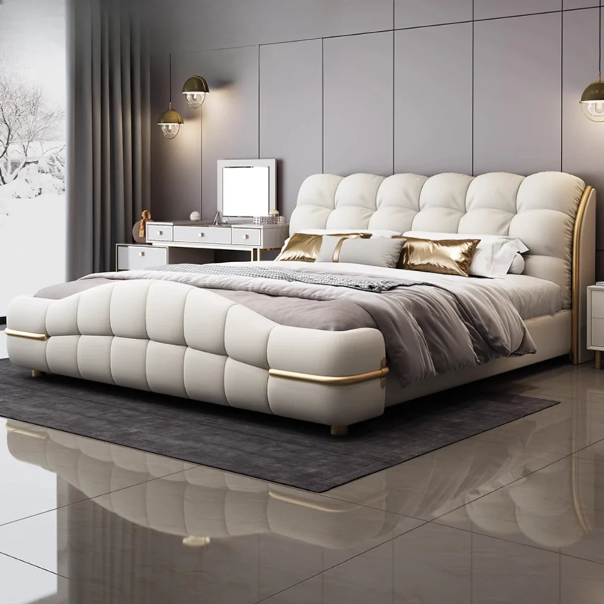 High-end simple modern leather bed, soft bag backrest bed