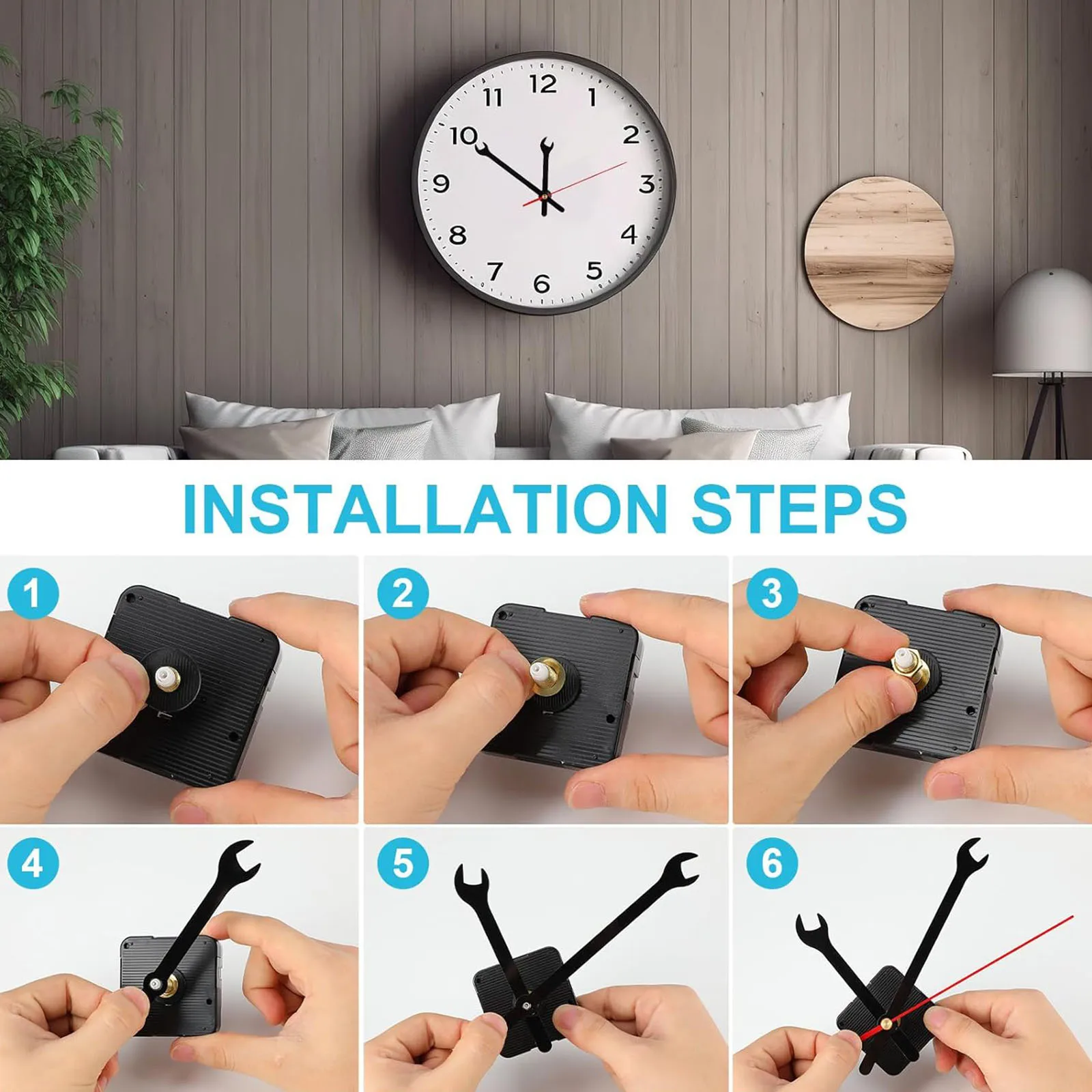 2PCS Clock Movement Replacement Kit with Wrench And Hands Clocks Movements Parts Repair Kit For Living Room Home And Office Use