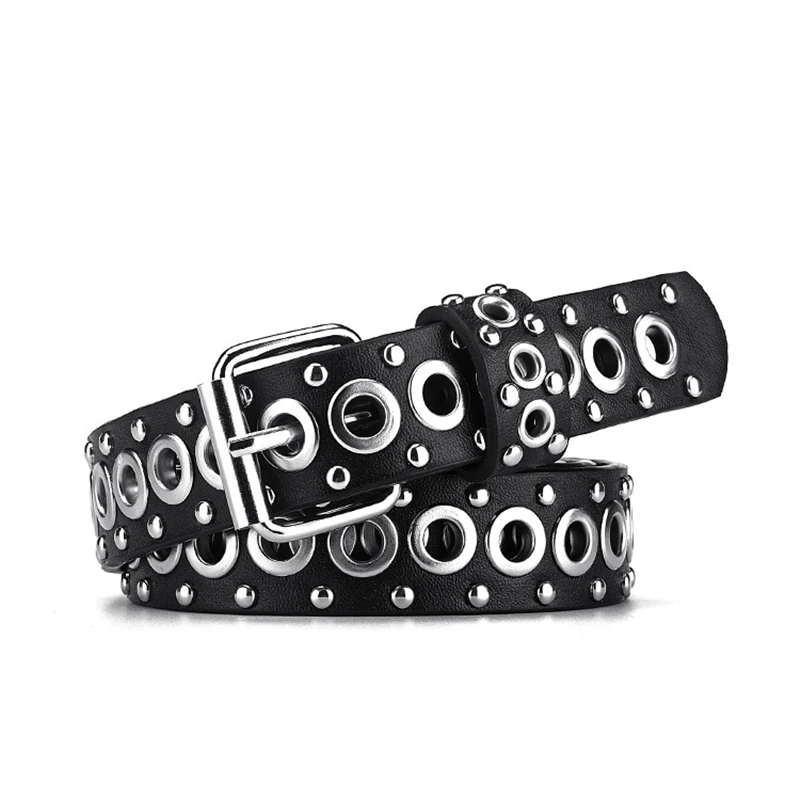 Cinturón de moda Unisex con remaches para mujer y hombre, Cinturón con tachuelas Punk Rock con hebilla de Pin, Ceinture negro para mujer