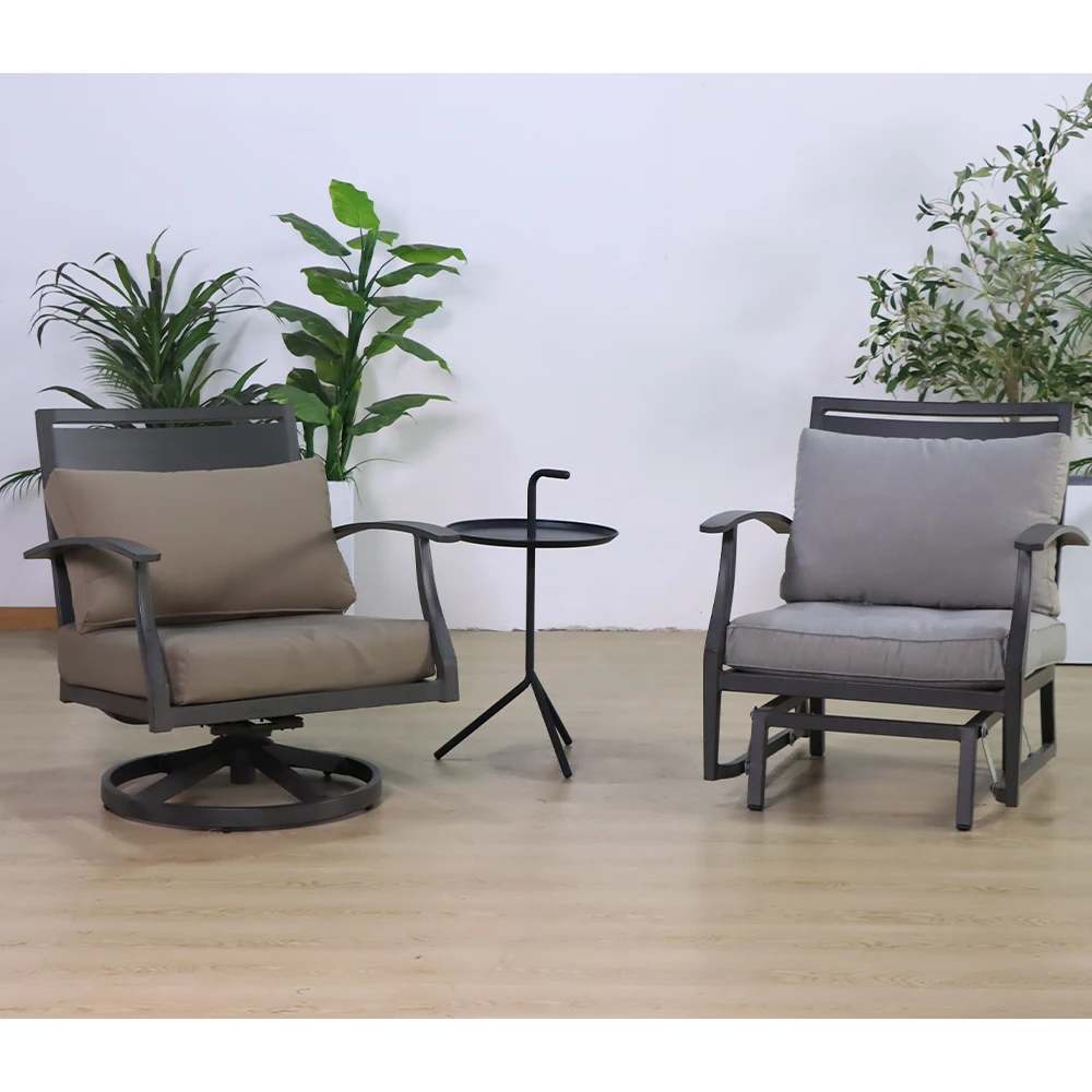xx-Foshan Darwin Swivel Outdoor Chairs Aluminum Frame Durable Waterproof Cushion New Garden Casual Rocking Chair Set