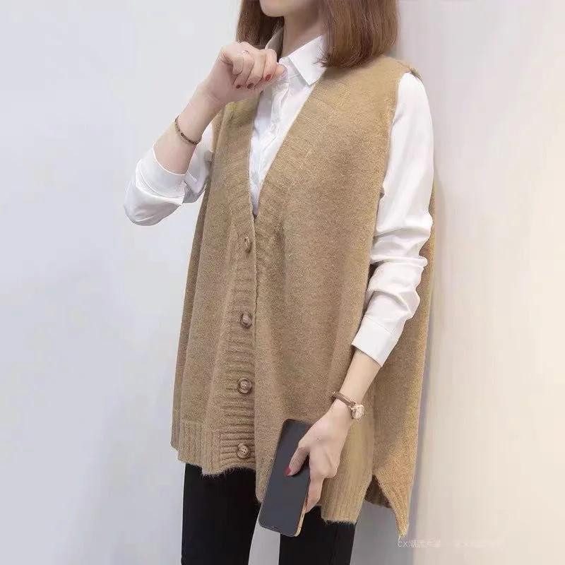 Autumn Winter Vest Female Knit 2024 Medium Long Styles Sleeveless Women Jacket Large Size 6XL Cardigan Waistcoat Ladies Outwear