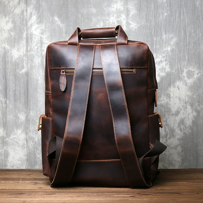 Vintage Genuine Leather Men's Backpack Top Layer Cowhide Large Capacity Outdoor Travel Bag Tide