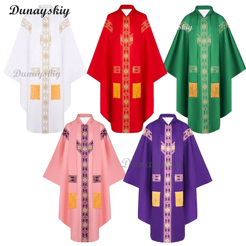 Men Women Medieval Retro Priest Monk Long Gown Cosplay Costume Cross Print Muslim Missionary Cloak Cape Halloween Party Robe