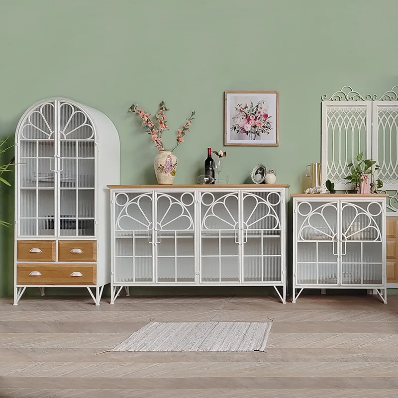 

Французский ретро-комод из массива дерева, кремовый, для столовой, комбинированный шкаф для хранения из кованого железа, для прихожей/гостиной