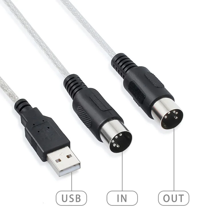 USB IN-OUT MIDI Cable Converter PC To Music Keyboard Adapter Cord