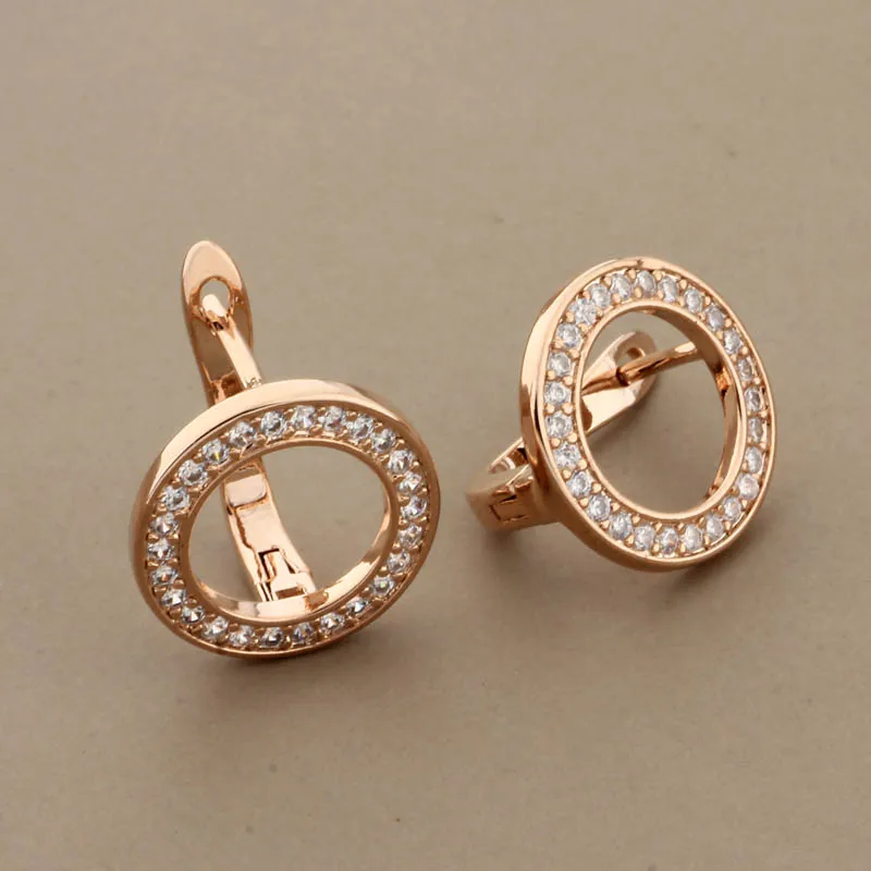 Vintage Female White Crystal Drop Earrings 585 Rose Gold Color Dangle Earrings Trendy Hollow Round Wedding Earrings For Women