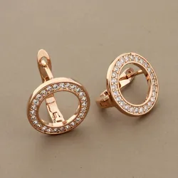 Vintage Female White Crystal Drop Earrings 585 Rose Gold Color Dangle Earrings Trendy Hollow Round Wedding Earrings For Women