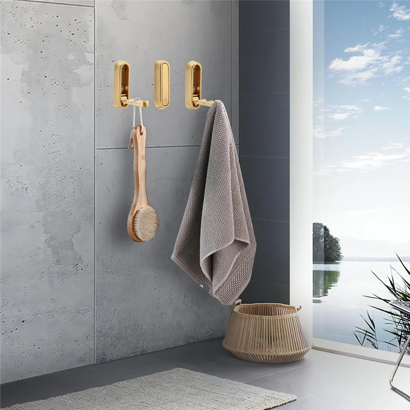 AT63-4Pcs Folding Coat Hooks Wall Mounted For Hanging Coat Towels Furniture Handles For Cabinets And Drawers Gold