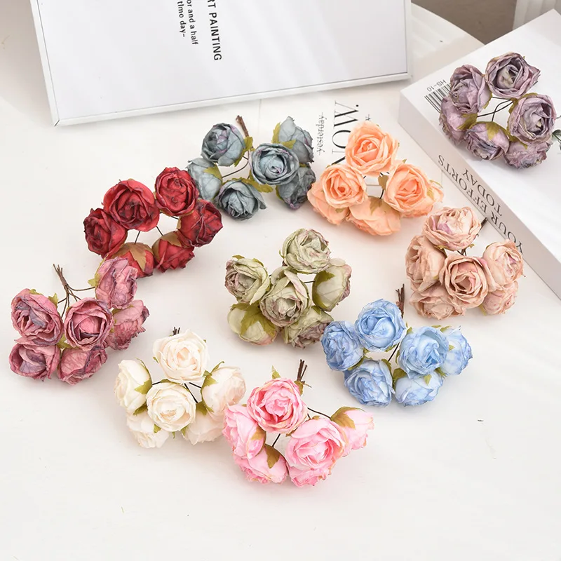 

6PCS Vintage Artificial Flower Wedding Bouquet Silk Rose Flower For Home Party Decoration Fake Flower Christmas Gift Accessories