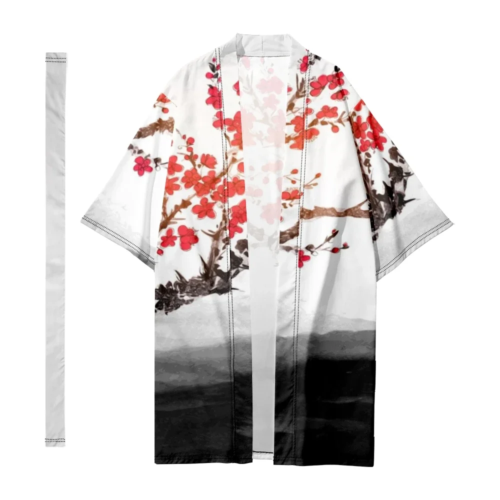 

Men's Japanese Long Kimono Cardigan Men's Samurai Costume Kimono Traditional Sakura Pattern Kimono Shirt Yukata Jacket 3