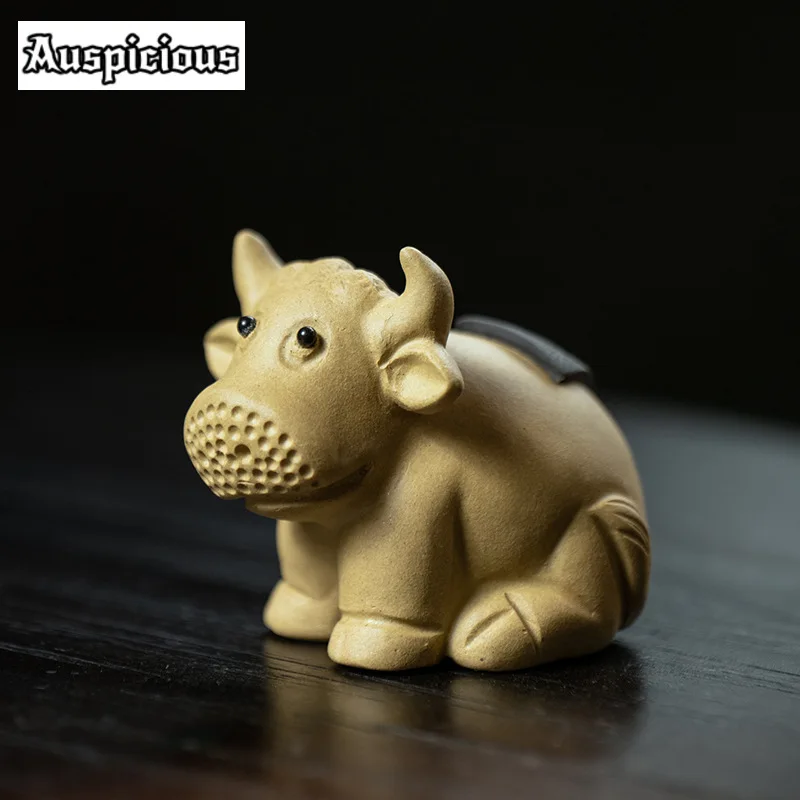 Yixing Purple Clay Tea Pet Chinese Five Blessed Ox Statue Ornaments Handmade Sculpture Figurine Crafts Zisha Tea Set Decoration