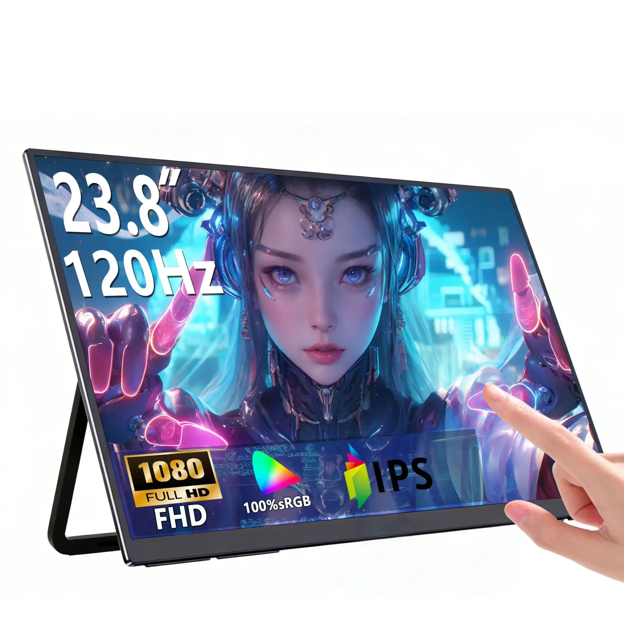 

23,8-дюймовый портативный монитор с сенсорным экраном, FHD IPS панелью, частотой обновления 120 Гц, 100% sRGB, встроенной подставкой и динамиками для ноутбука