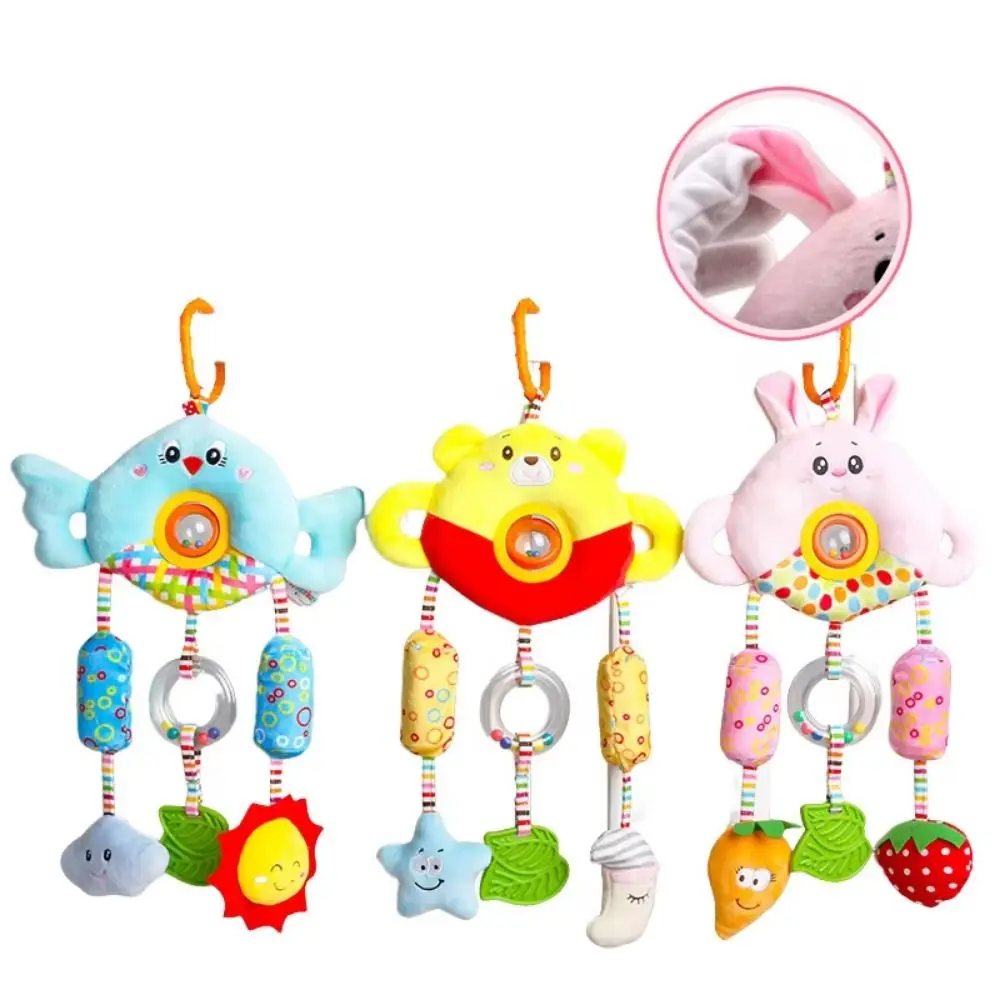 Soft Plush Sensory Stroller Hanging Pendants with C Clip Teether Baby Development Handle Toys Rotate Visual Development