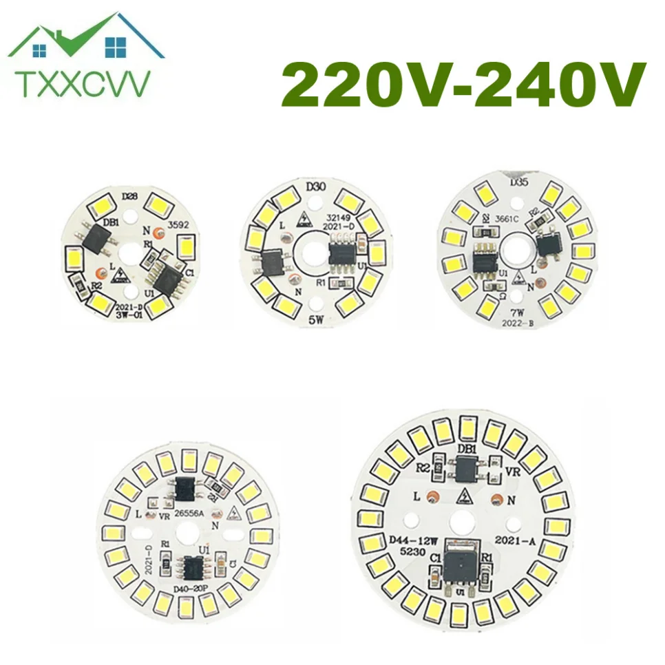 LED bulb chip 3W 5W 7W 9W 12W SMD round bead AC 220V-240V bulb chip spotlight 90 lumens/W energy-saving LED bulb chip illuminati