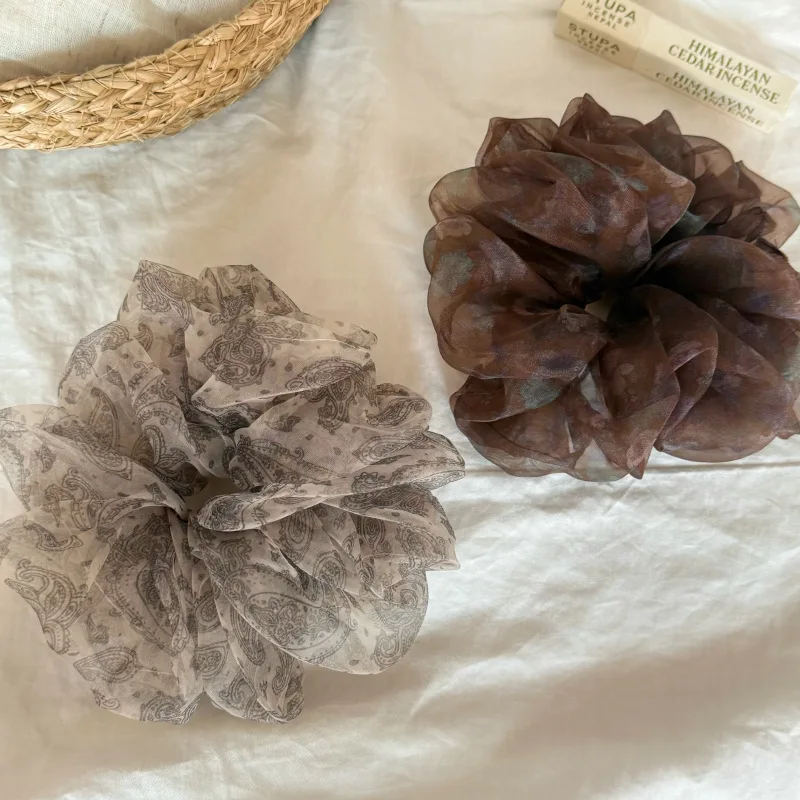 Femininity Literary Cashew Print Large Intestine Hair Rope Elastic Rubber Band For Tied Hair Ball Head Low Ponytail headwear