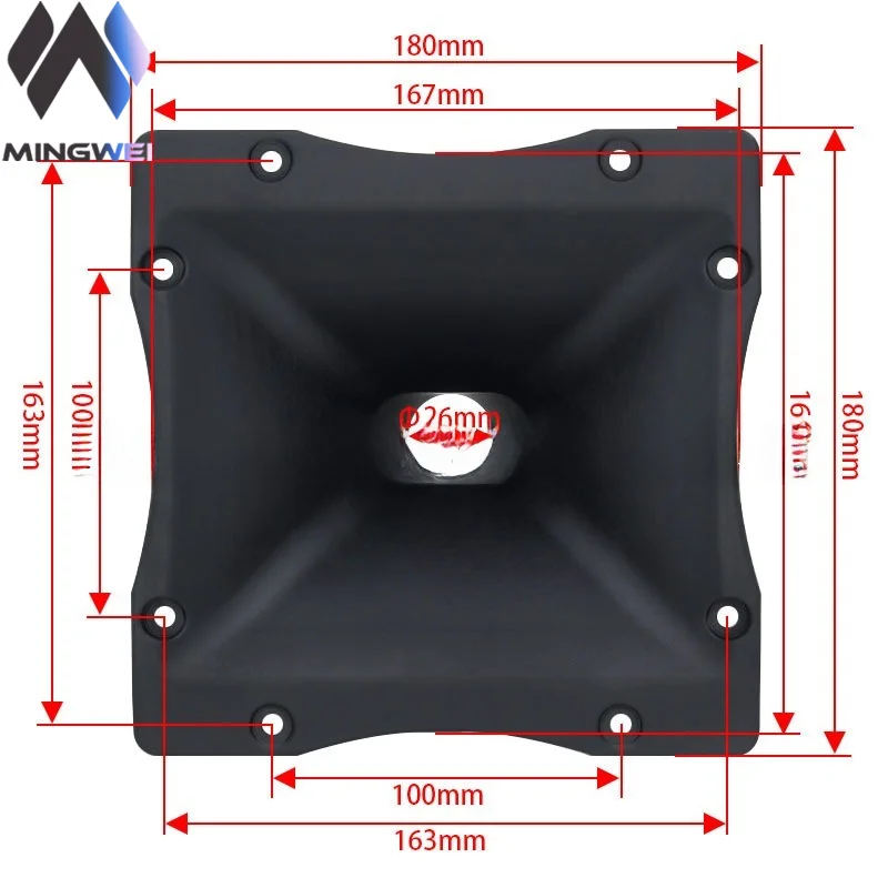 MW Audio 180x180x123mm Quadratisches Horn 1-Zoll-Kern-Hochtöner-Lautsprecher PU-Kunststoff Zubehör-Sets