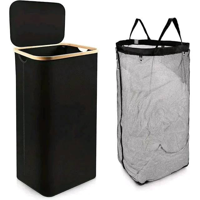 

！@Combohome Foldable Bamboo Foldable Laundry Basket Storage
