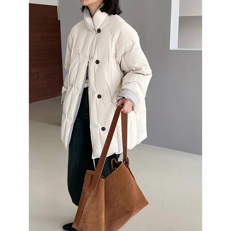 

"Two-Sided Warmth" Women's Reversible Stand Collar Down Jacket, Thick Winter Coat