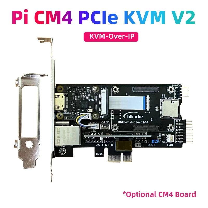 

BLiKVM V2 PCIe KVM через IP для Raspberry Pi CM4 Сервер с дистанционным управлением O и M с OLED PoE HDMI-совместимым интерфейсом CSI