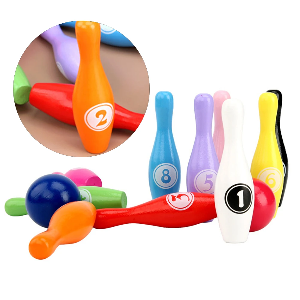 

Wooden Bowling Set for Kids Colorful Educational Interactive Game Safe Eco Friendly Parent Child Play Indoor