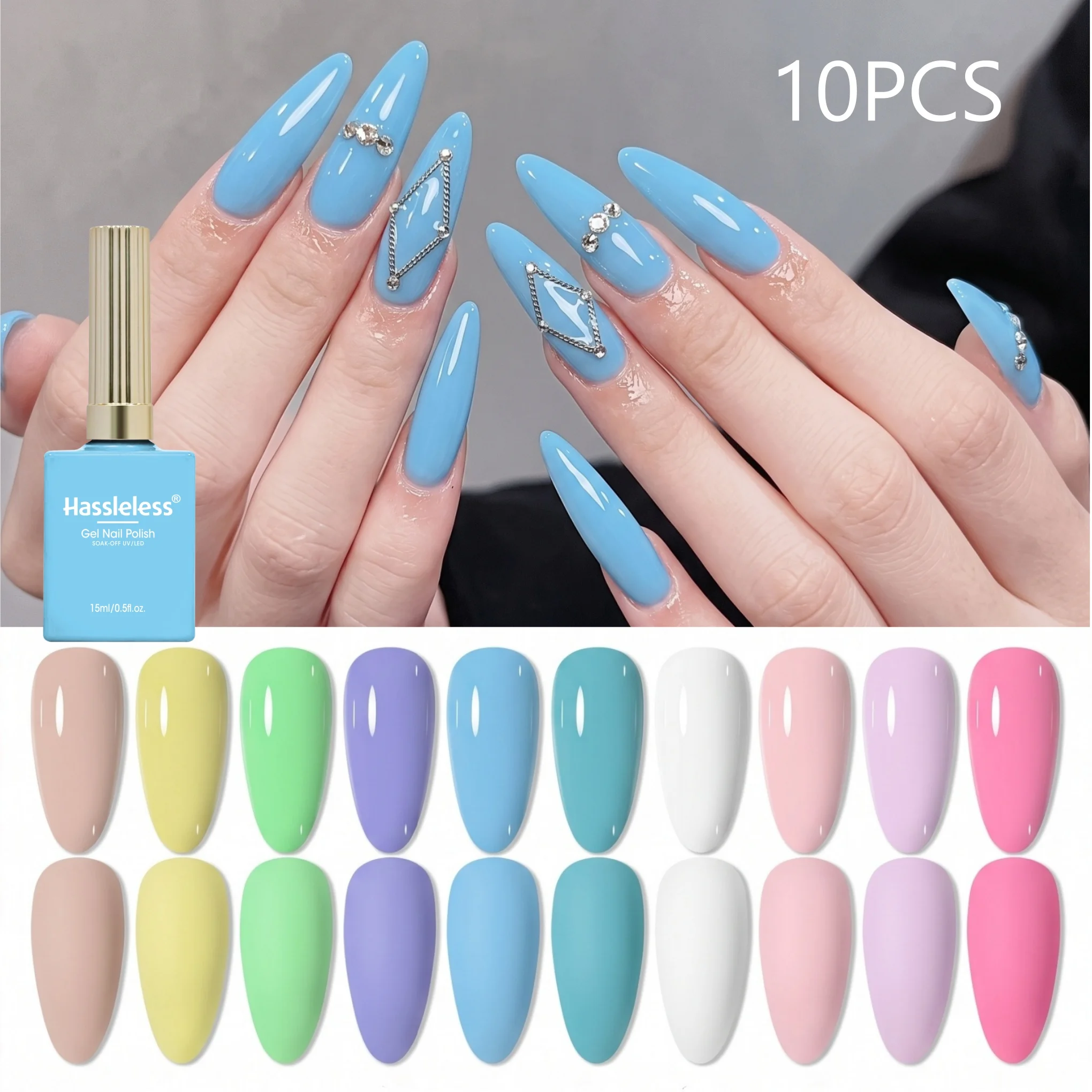 Hassleless 10Pcs Solid Color Nail Polish Gel Set, Create a Stunning Nail Look, Removable