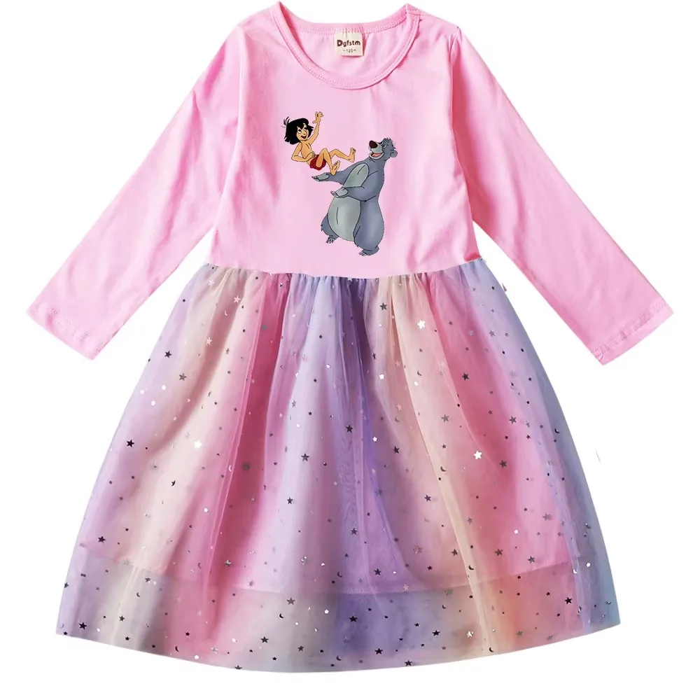 The Jungle Book Girls Toddler Prom Mesh Dresses Children Party Clothes Long Sleeve Princess Costume Kids Fall Dresses