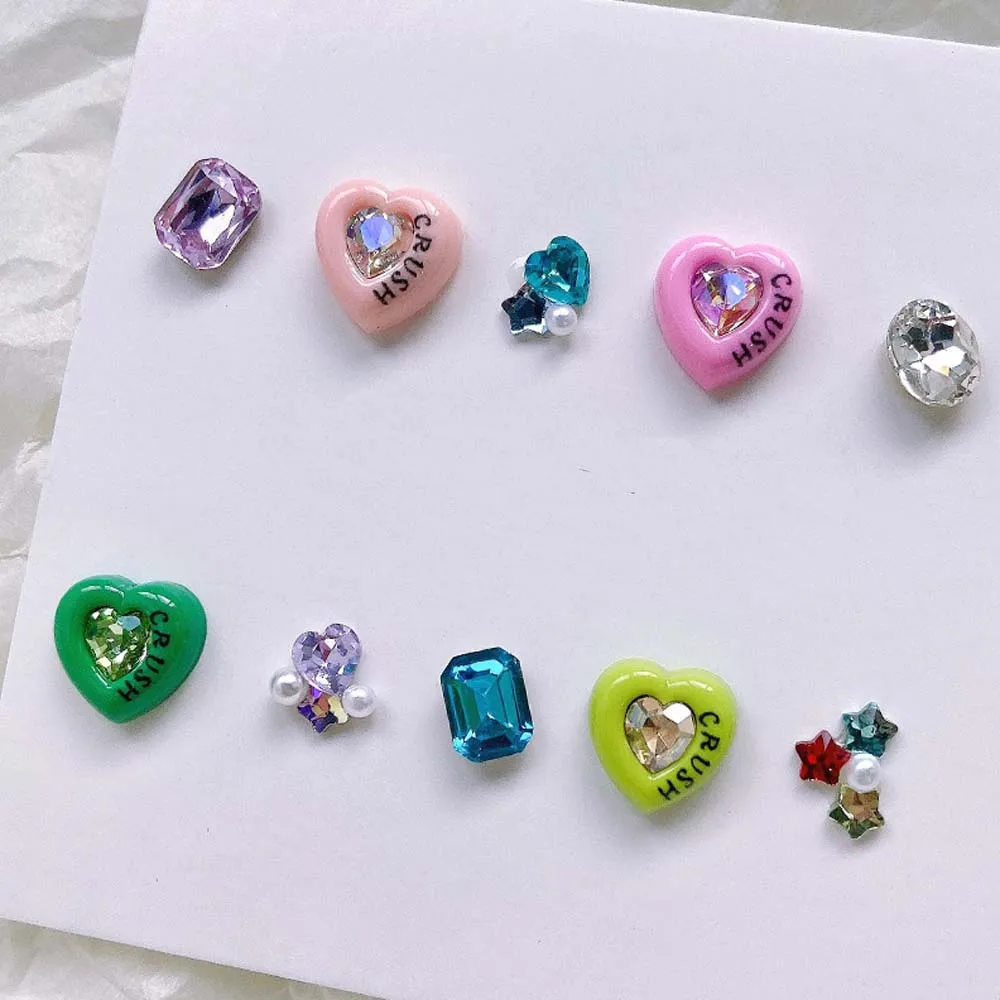 10pcs Y2K Dopamine Heart Nail Art Charm 3D Crush Crystal Glass Heart Love Nail Decoration accessori per unghie fai da te Lolita Girl