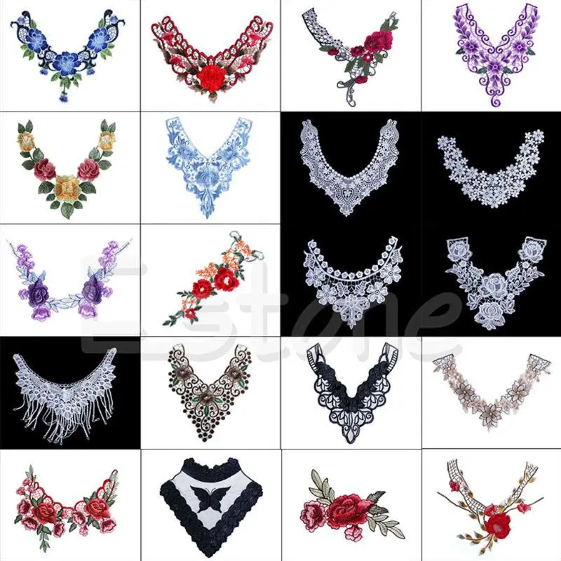 

Lace Embroidered Floral Neckline Neck Collar Trim Clothes Sewing Applique New Drop ship