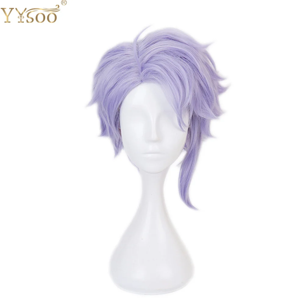 Yysoo curto misturado cor roxa ondulado peruca com franja curto encaracolado perucas de cabelo para homem adulto halloween cosplay peruca masculina