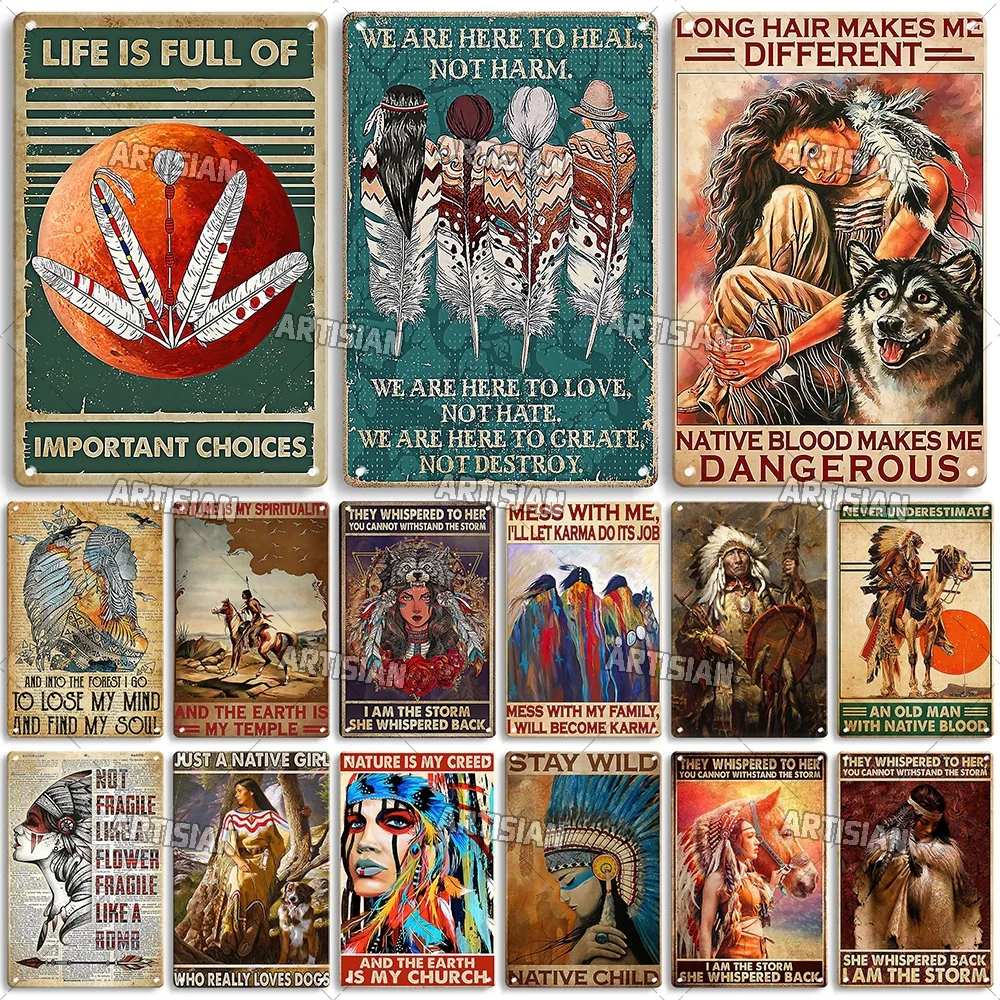 Artisian Native Girl metalowy znak Native American plakat na blasze indyjski ozdobny talerz dekoracje ścienne garaż Bar Pub Club Hotel Cafe