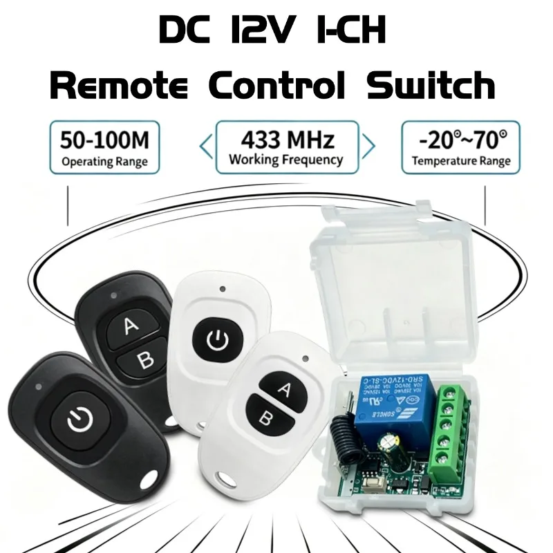 433 Mhz Universal Wireless Remote Control Switch DC 12V 1CH Relay Receiver Module and RF Transmitter Electronic Lock Control Diy