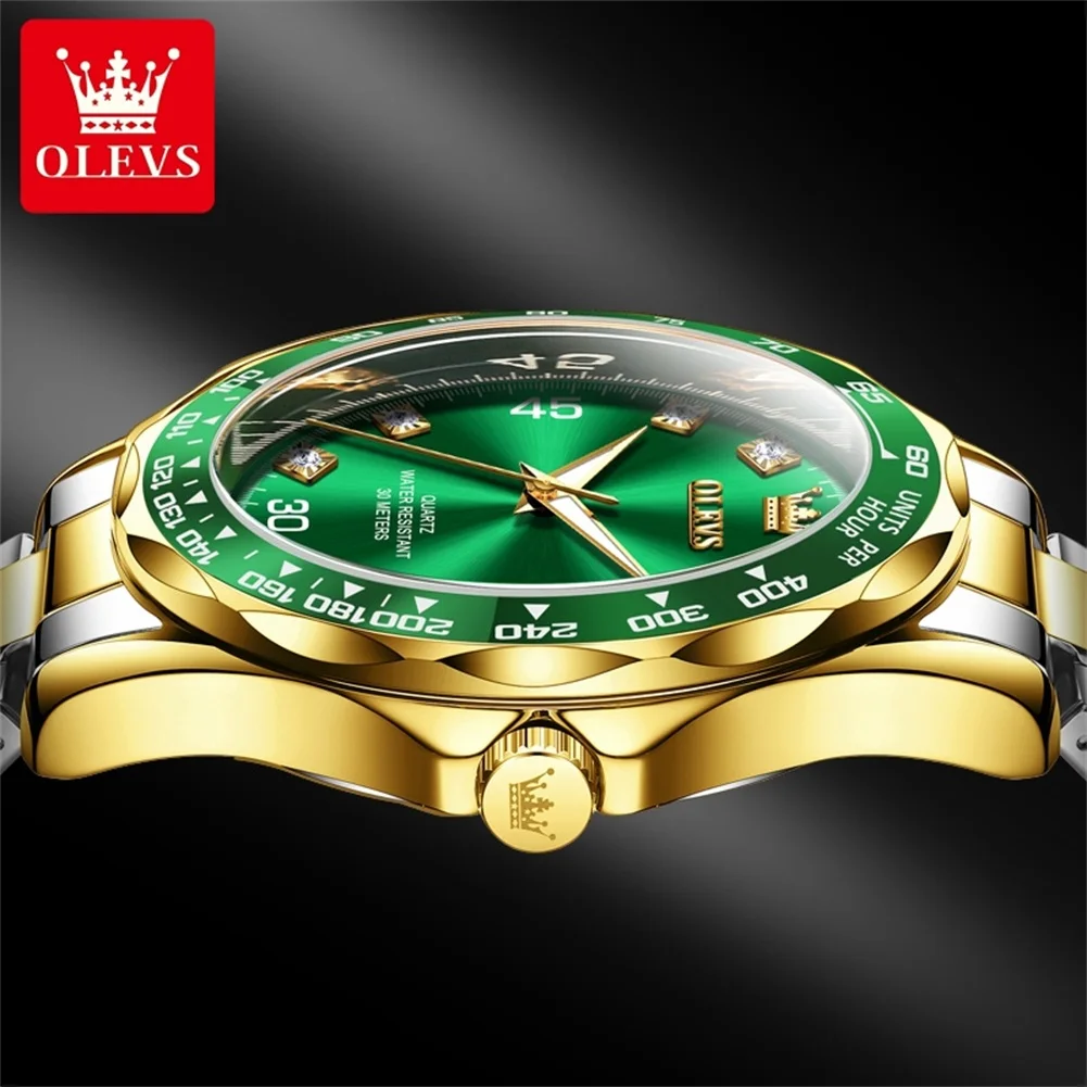 OLEVS 9988 Luxury Brand Men\'s Wristwatch Waterproof Diamond inlay Quartz Watch Luminous Calendar Stainless Steel Original Watch