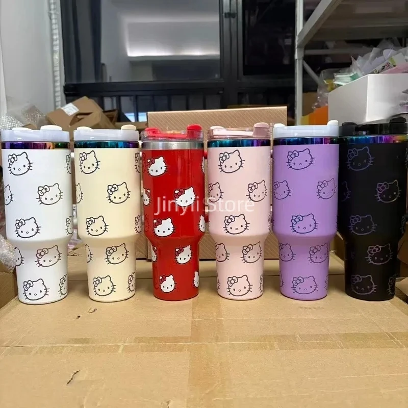 

Hello Kitty Thermos Cup Anime Cartoon 40oz Stainless Steel Handle Cup Student Outdoor Portable Cute Large Capacity Straw Cup New