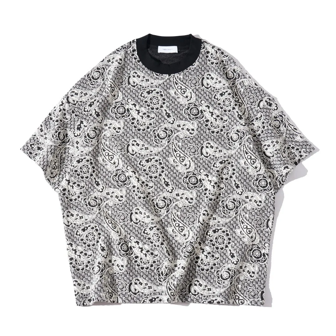 

Весна 2024, новая модная брендовая ретро-жаккардовая футболка с круглым вырезом и короткими рукавами для мужчин — свободный крой, повседневная, универсальная, с половиной рукава