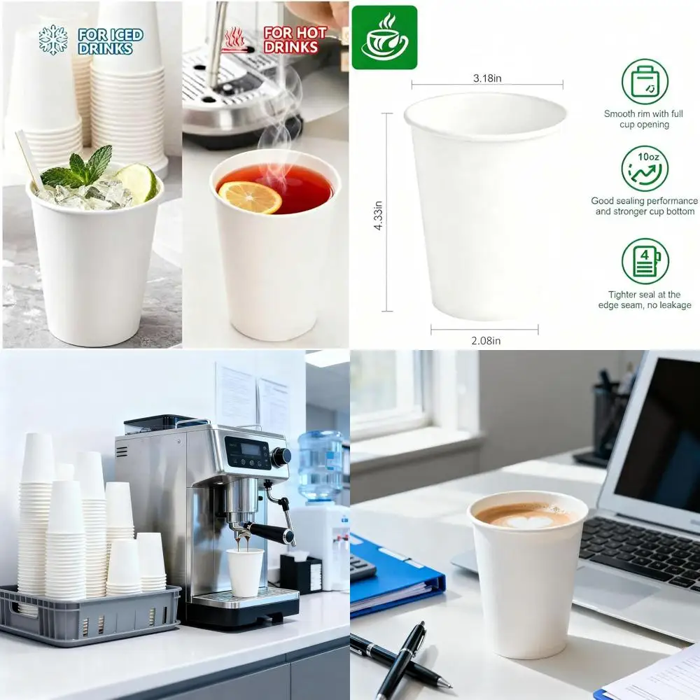 

1000-Pack 10oz Leakproof Disposable Paper Cups - Sturdy BPA-Free Cups for Beverages, Suitable for Home, Office, Cafe, and Events
