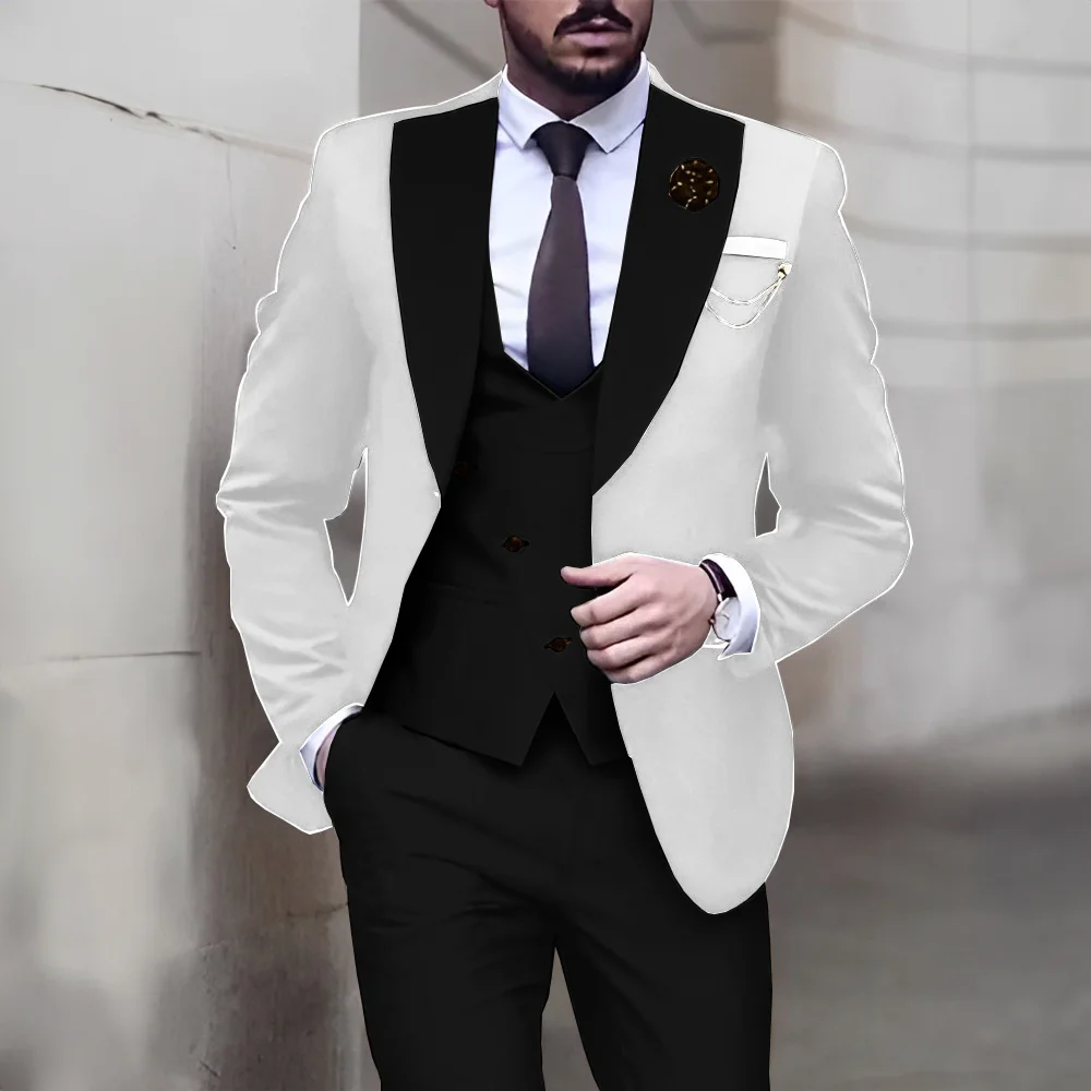 Esmoquin Formal para novio de boda, traje elegante para hombre, conjunto de 3 piezas, chaqueta blanca, pantalones, chaleco, traje personalizado,