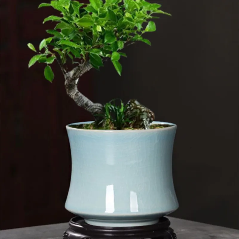 2023 chiński styl ceramiczny okrągły antyczny mała doniczka doniczka do Bonsai kreatywny prosty garnek do soczysty kwiat orchidei z podstawą LF117