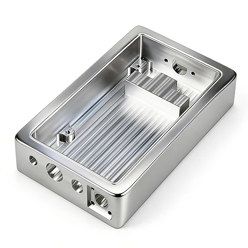 Custom CNC Milled Aluminum Electronic Enclosure Polished Rectangular Aluminum Housing with Internal Heat Sink Fins for Instrumen