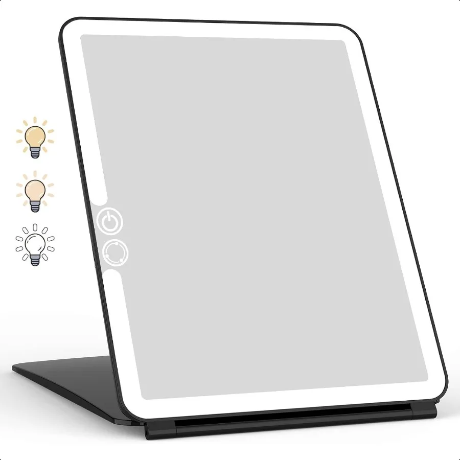 

Portable Travel Mirror Makeup Mirror with 72 LED Lights Touch Screen Three Colors Dimmable Ultra Thin 2000 mAh USB Rechargeable