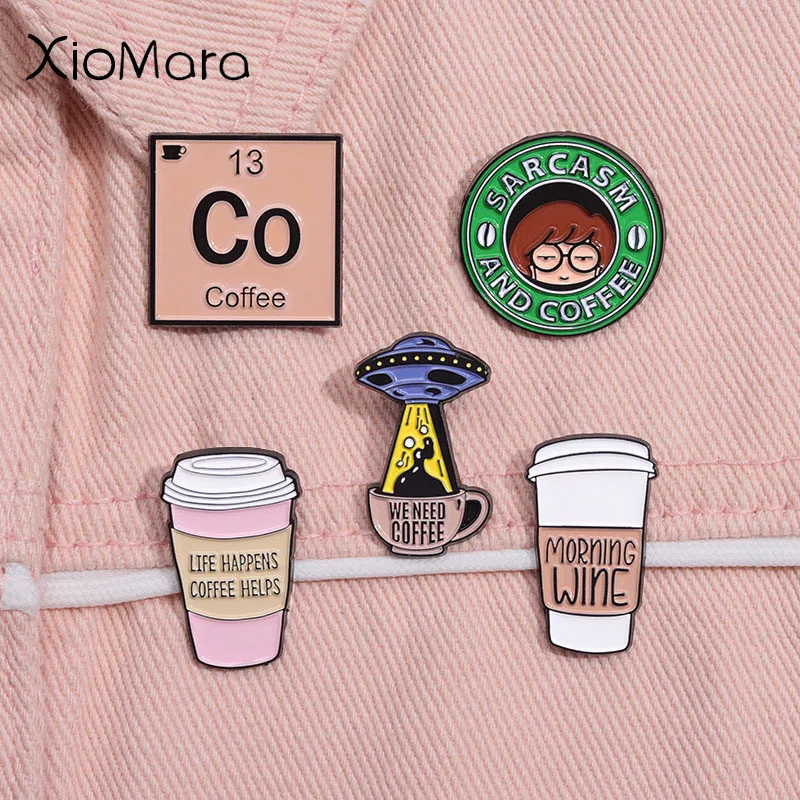 Life Happens Coffee Helps Enamel Pin Creative Fuel Deja Brew Powered By Coffee Brooches Lapel Badge Jewelry Gifts for Friends