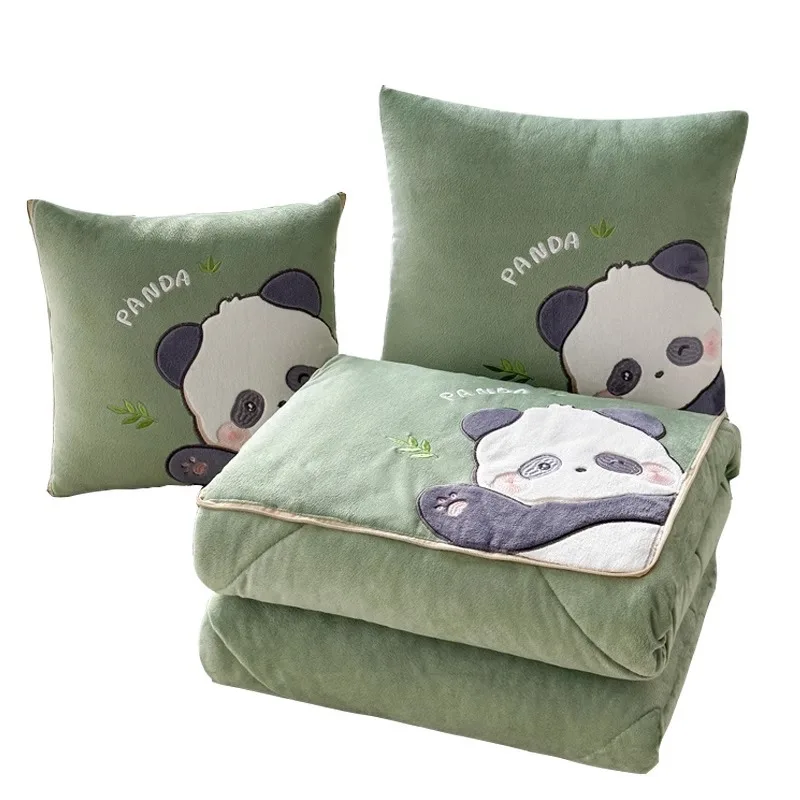 Panda throw pillow quilt, dual-purpose thickened folding, pillow, car office nap pillow blanket two-in-one