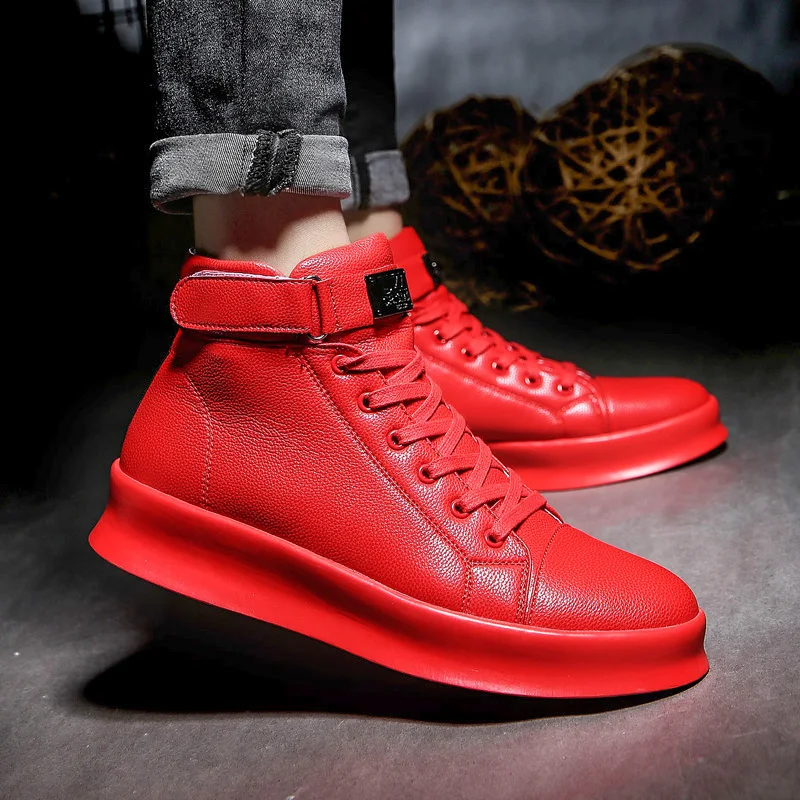 HKDQ Leather High Top Sneakers Men Original Red Men's Casual Sneakers Fashion Design Platform Sneakers Man zapatillas de hombre