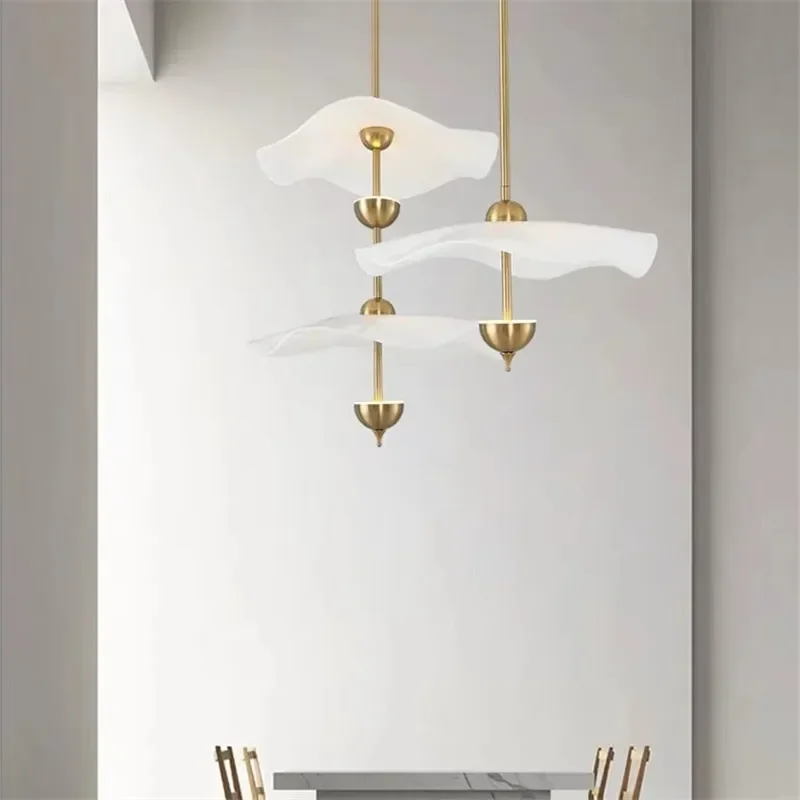 2025 Luz colgante moderna de doble galleta LED acrílico hoja de loto luz Loft escalera tienda de Hotel decoración de habitación colgante artístico