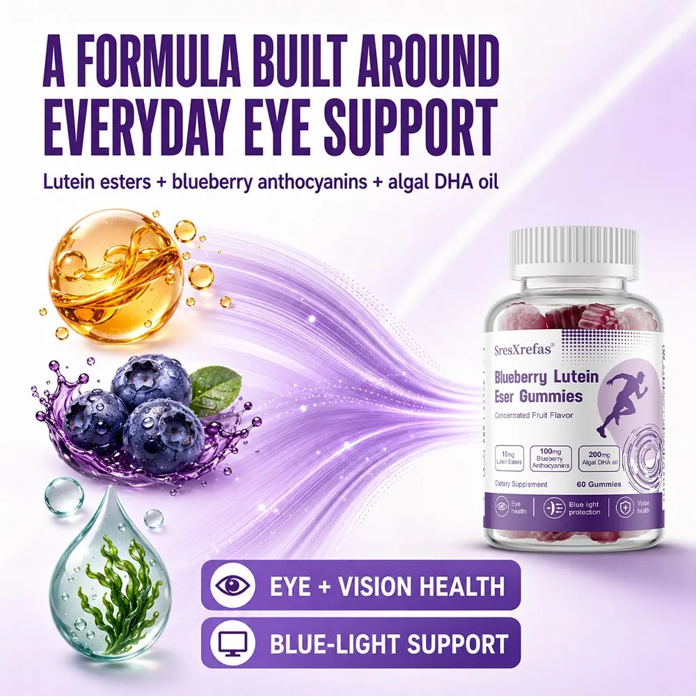 Gummies with Lutein Esters 10mg, Blueberry Anthocyanins 100mg & Algal DHA 200mg - Eye Health Support for Adults & Kids 6+