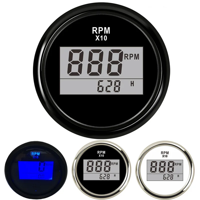 Diesel or Gasoline Engine Tachometers Devices 52mm 0-9900RPM White Rev Counters Blue Backlight for Auto Boat Truck Yacht 9-32vdc