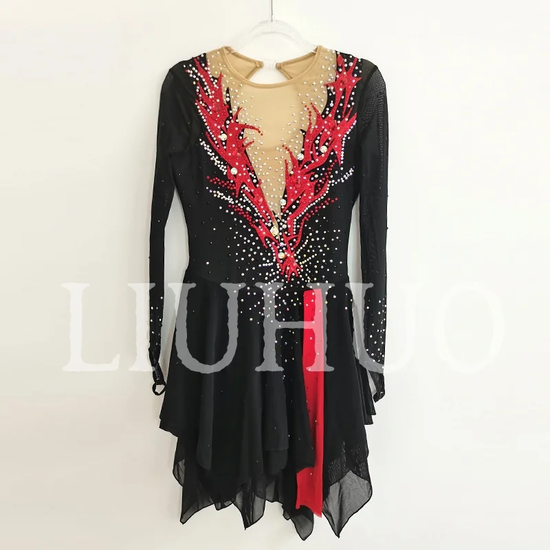 

LIUHUO Ice Figure Skating Dress Girls Women Teens Stretchy Spandex Black Competition Wholesale BD1947